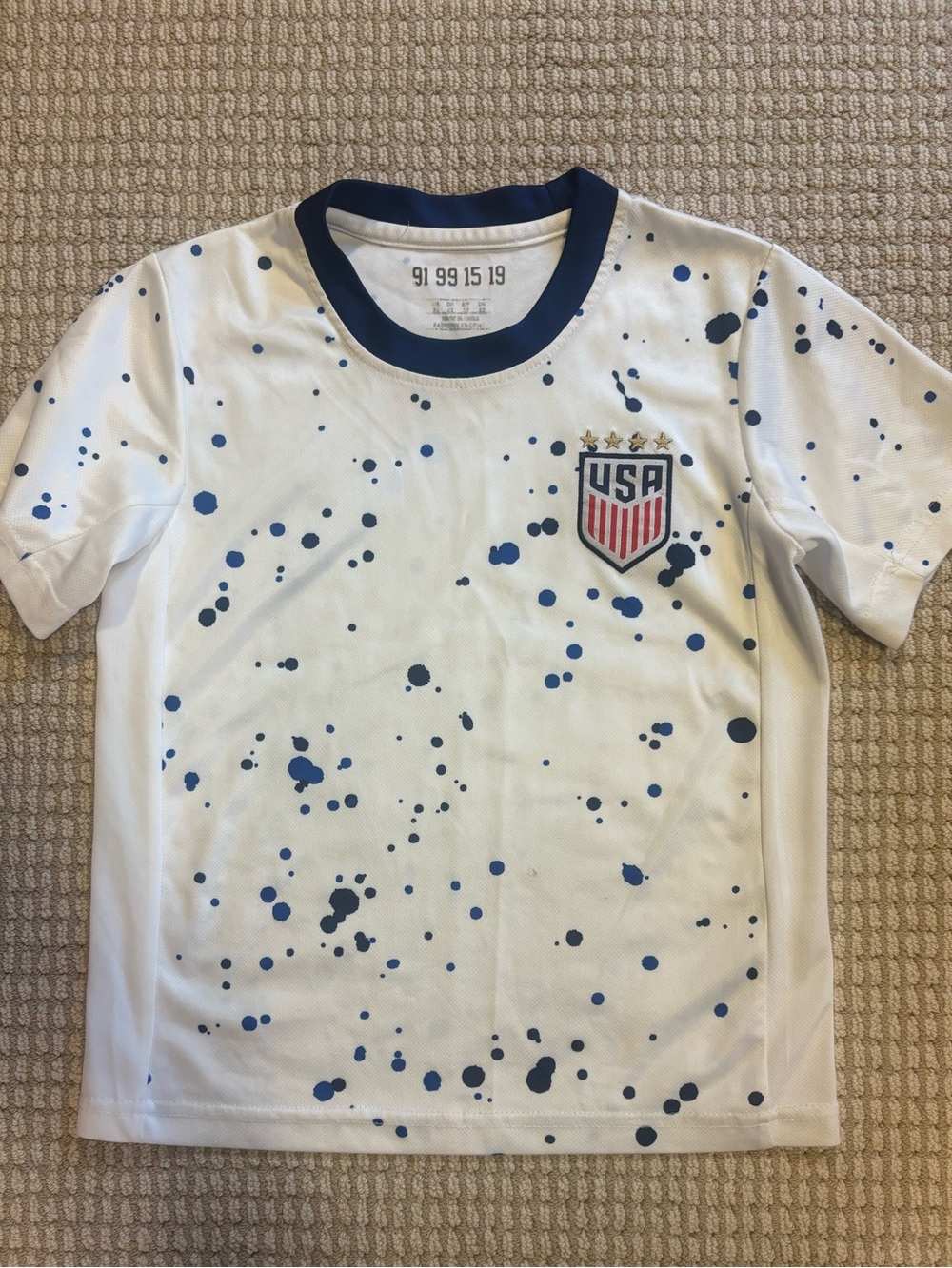Girls USWNT Soccer Jersey White Crew Neck Shirt